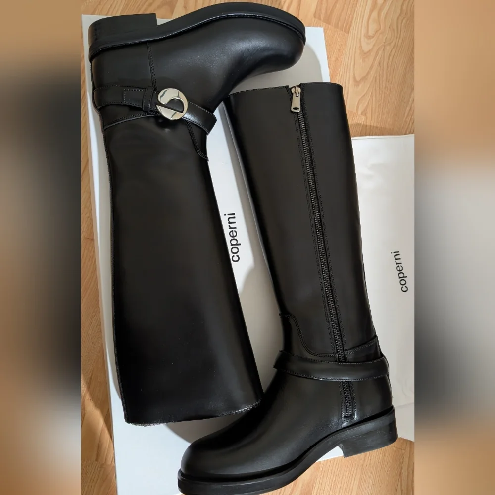 Coperni Belt Cavalier Black Leather Knee High Boots Size US 6 / IT 36
